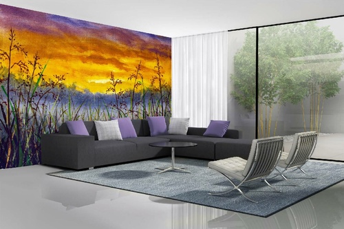 Vlies Fototapete - Gemälde - Gras auf der Wiese 375 x 250 cm